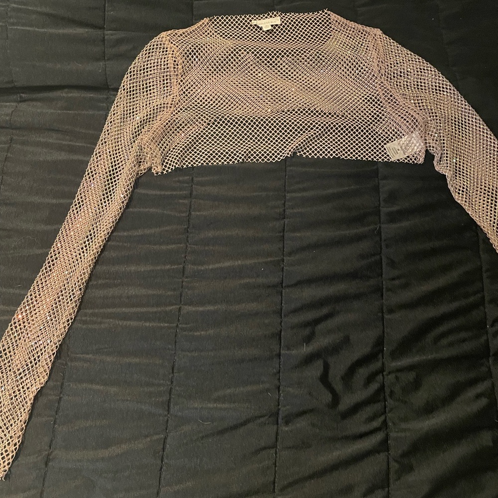 Elegant Mesh Long Sleeve Blouse in Pink